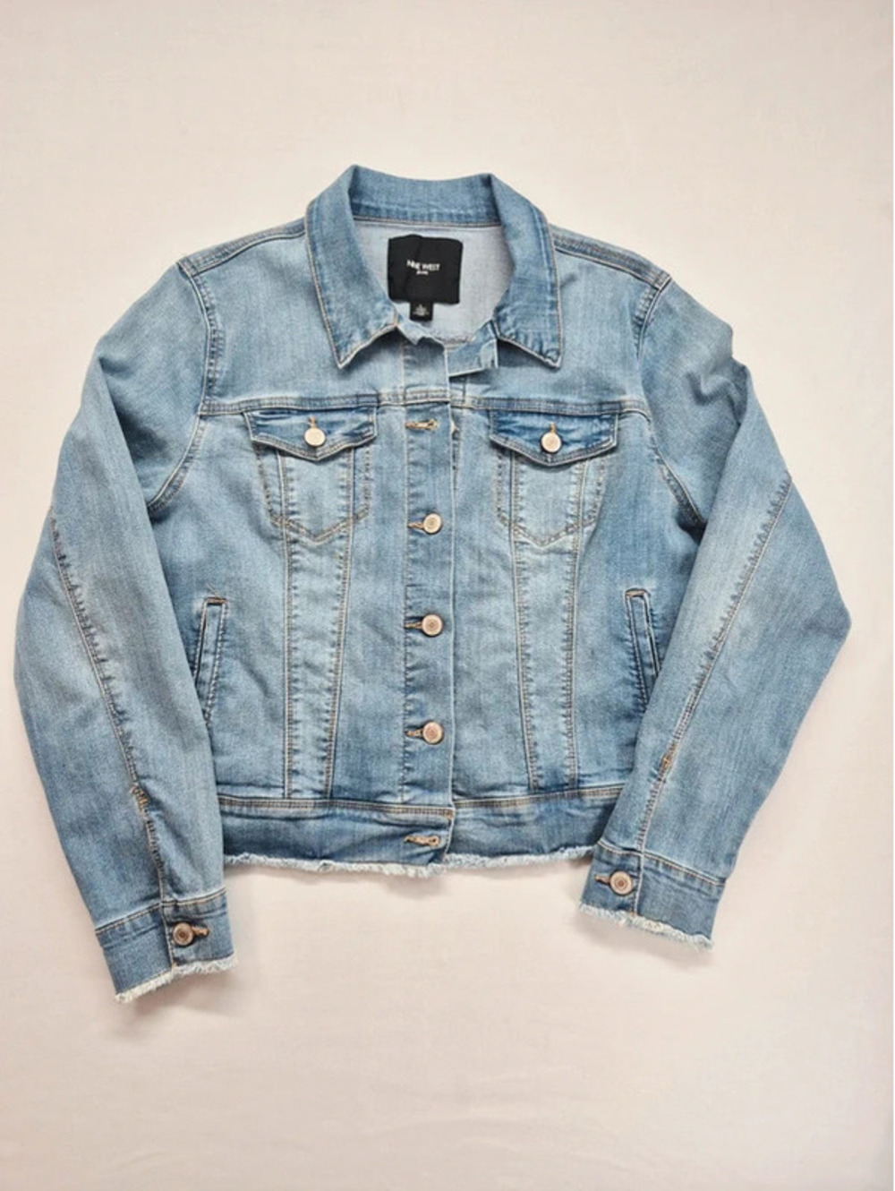 Nine West Women's Large Jean Denim Trucker DistressedJacket